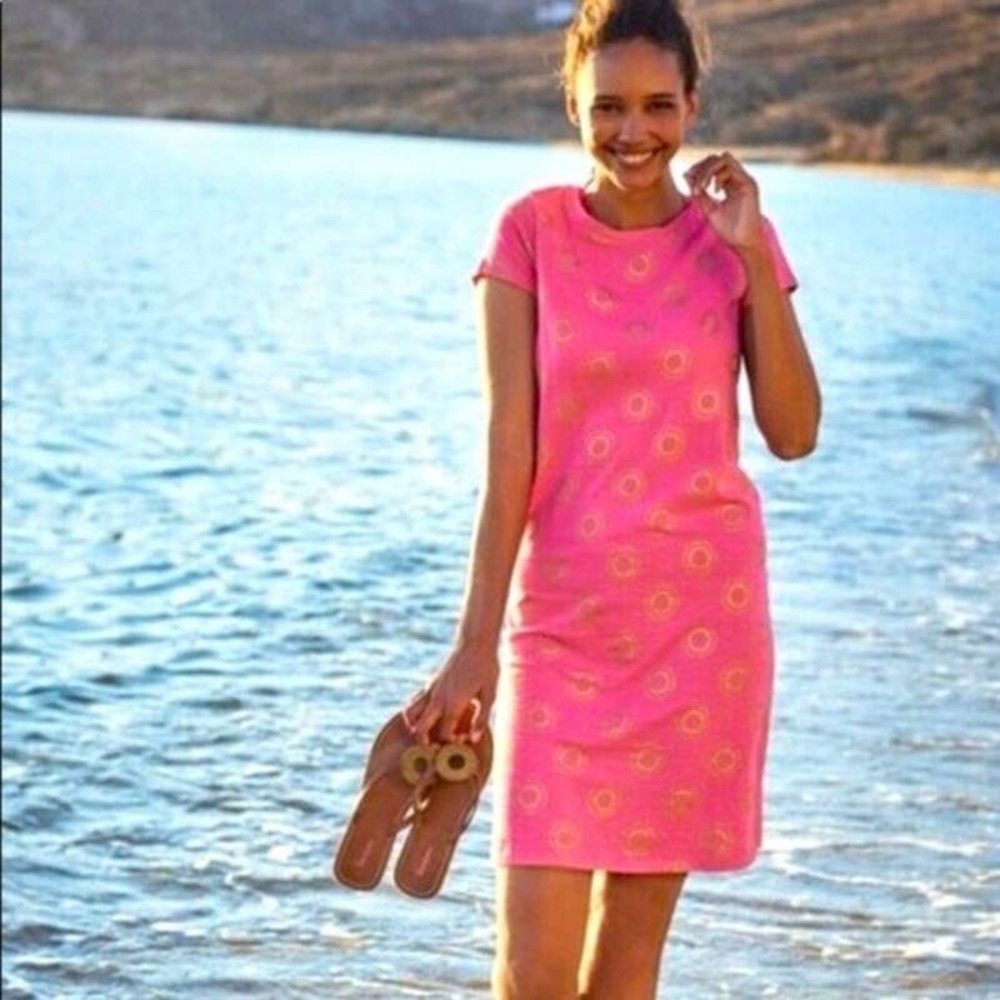 Boden Coralie Sunburst T-Shirt Dress Pink Gold Jersey Short Sleeve